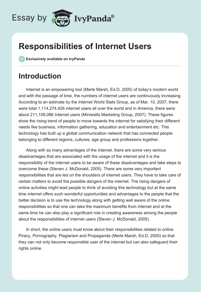 Responsibilities of Internet Users. Page 1