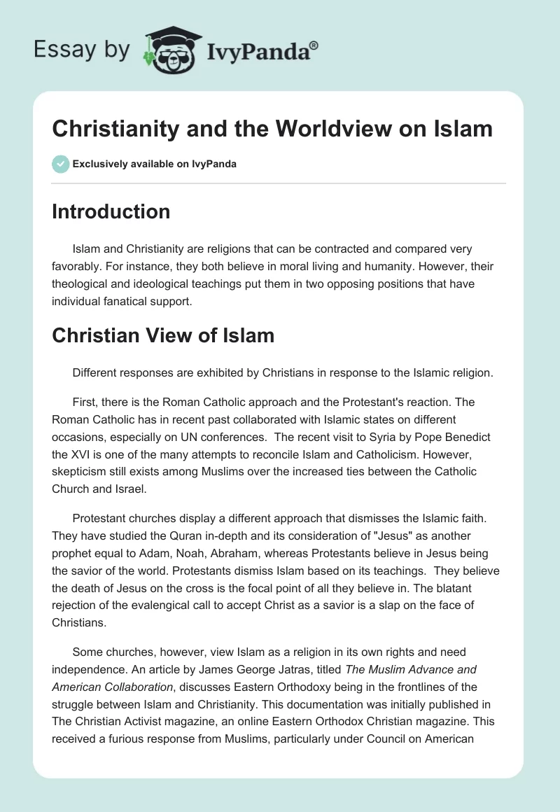 Christianity and the Worldview on Islam. Page 1