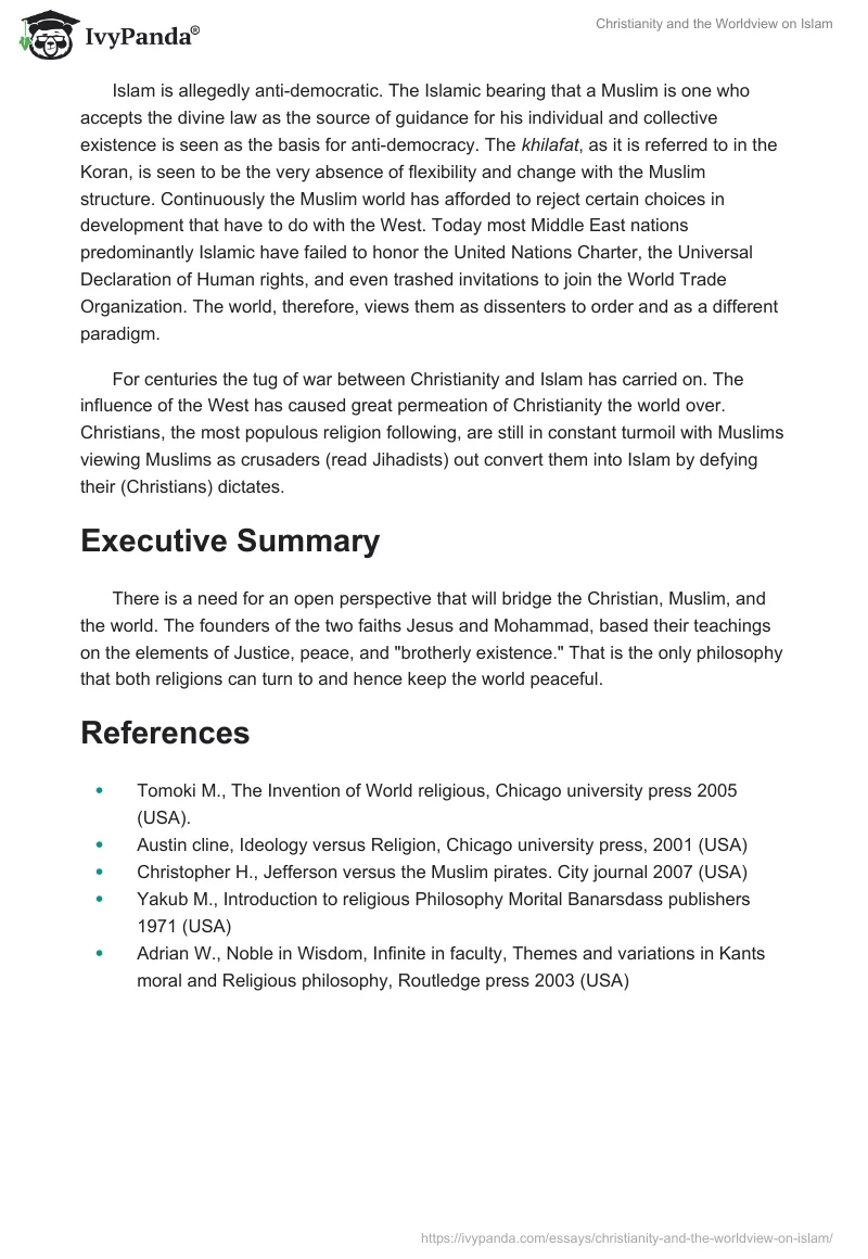 Christianity and the Worldview on Islam. Page 4