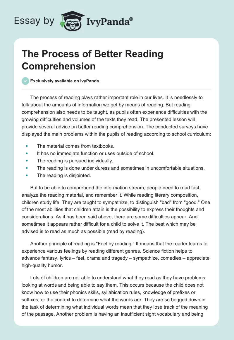 The Process of Better Reading Comprehension. Page 1