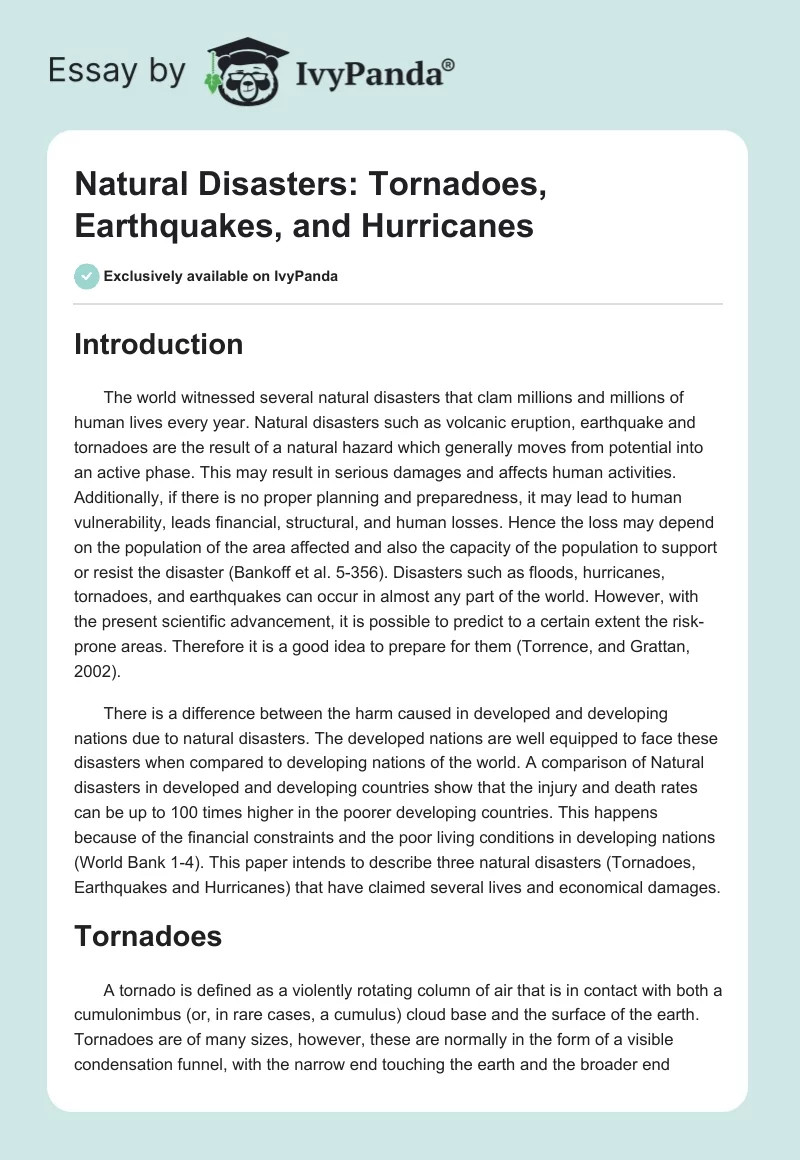 Natural Disasters: Tornadoes, Earthquakes, and Hurricanes. Page 1