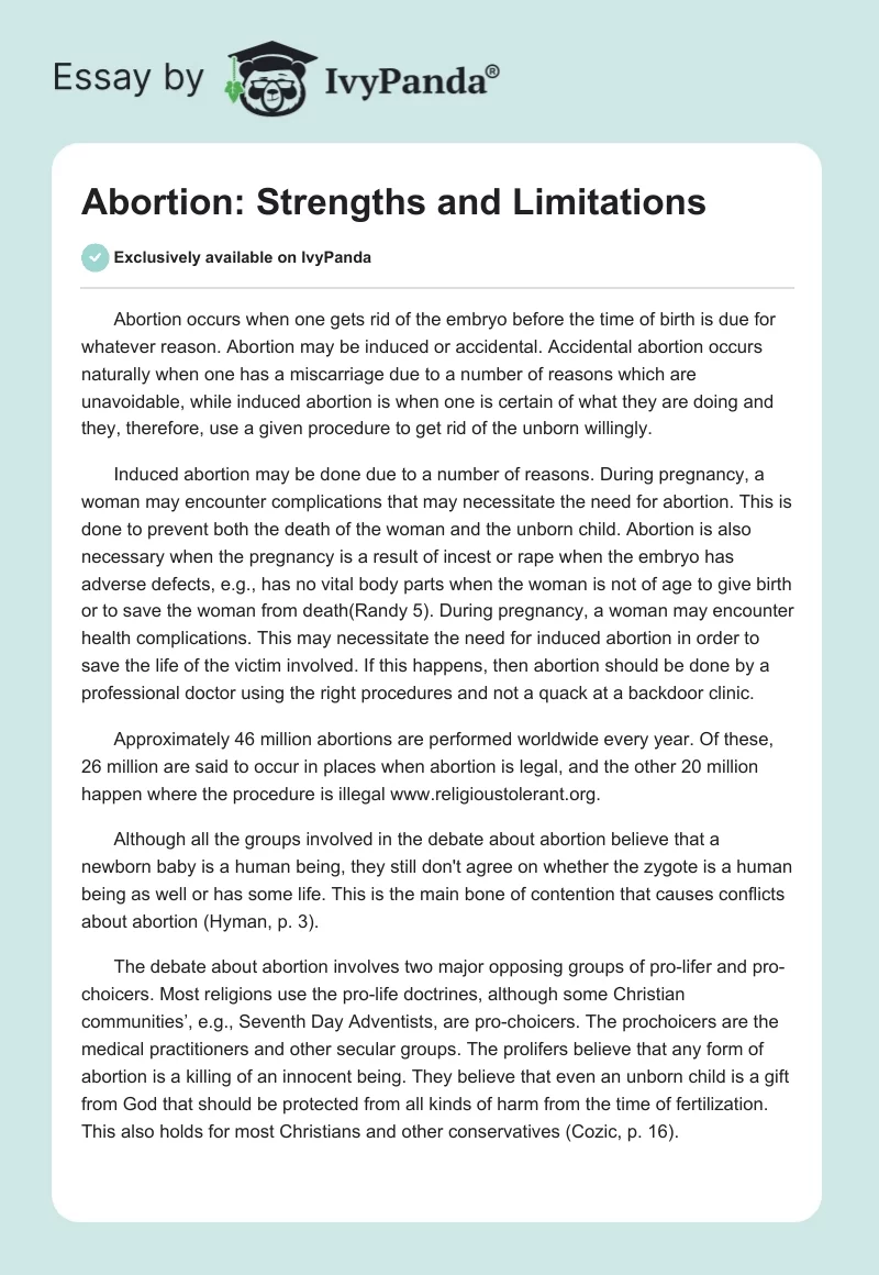 Abortion: Strengths and Limitations. Page 1