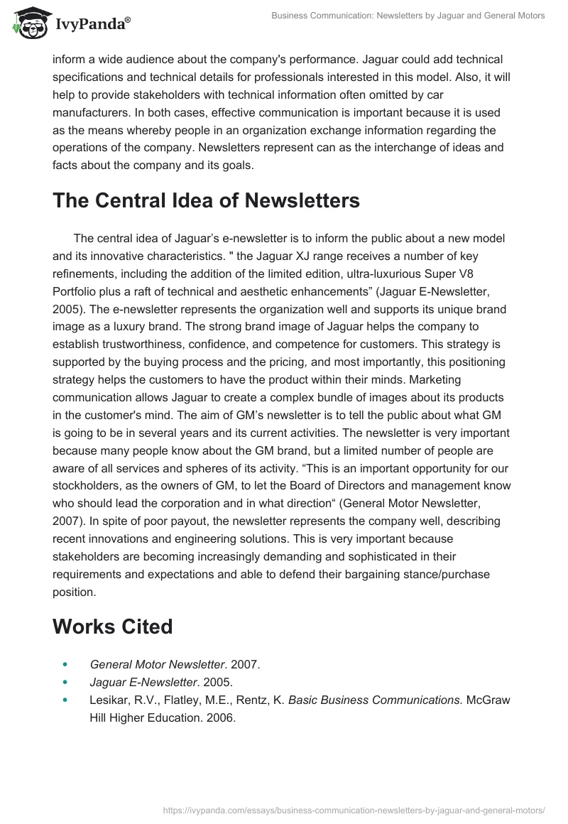 Business Communication: Newsletters by Jaguar and General Motors. Page 2