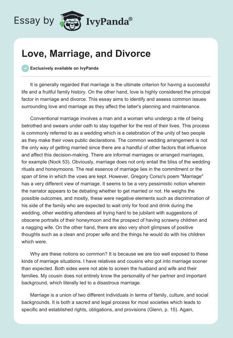 early essays on marriage and divorce