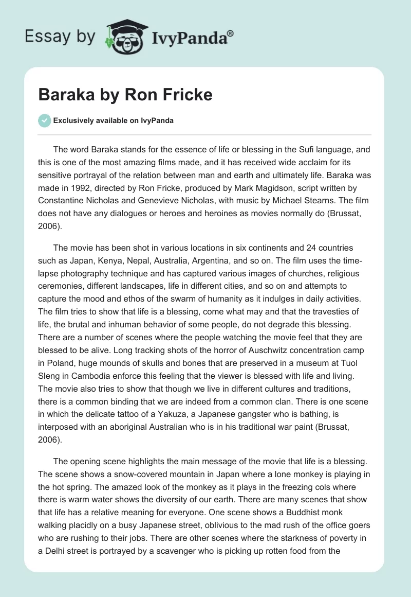 "Baraka" by Ron Fricke. Page 1