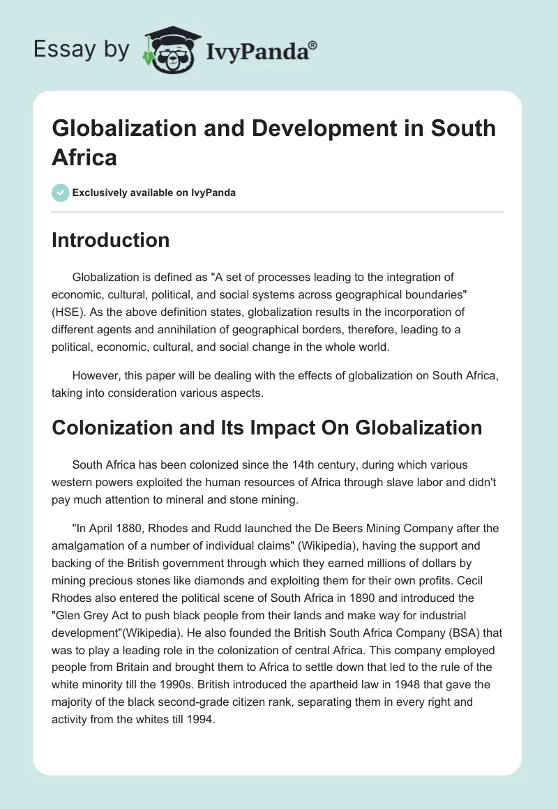 Globalization and Development in South Africa. Page 1