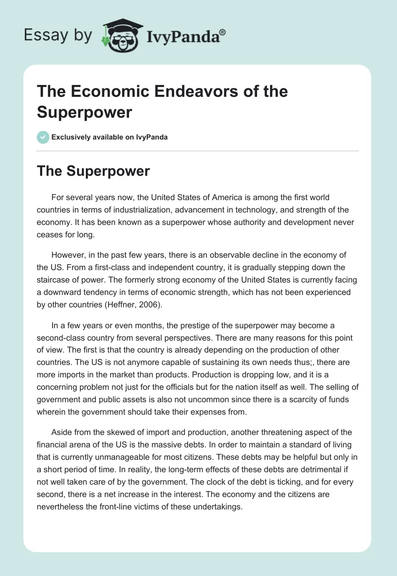 The Economic Endeavors of the Superpower. Page 1