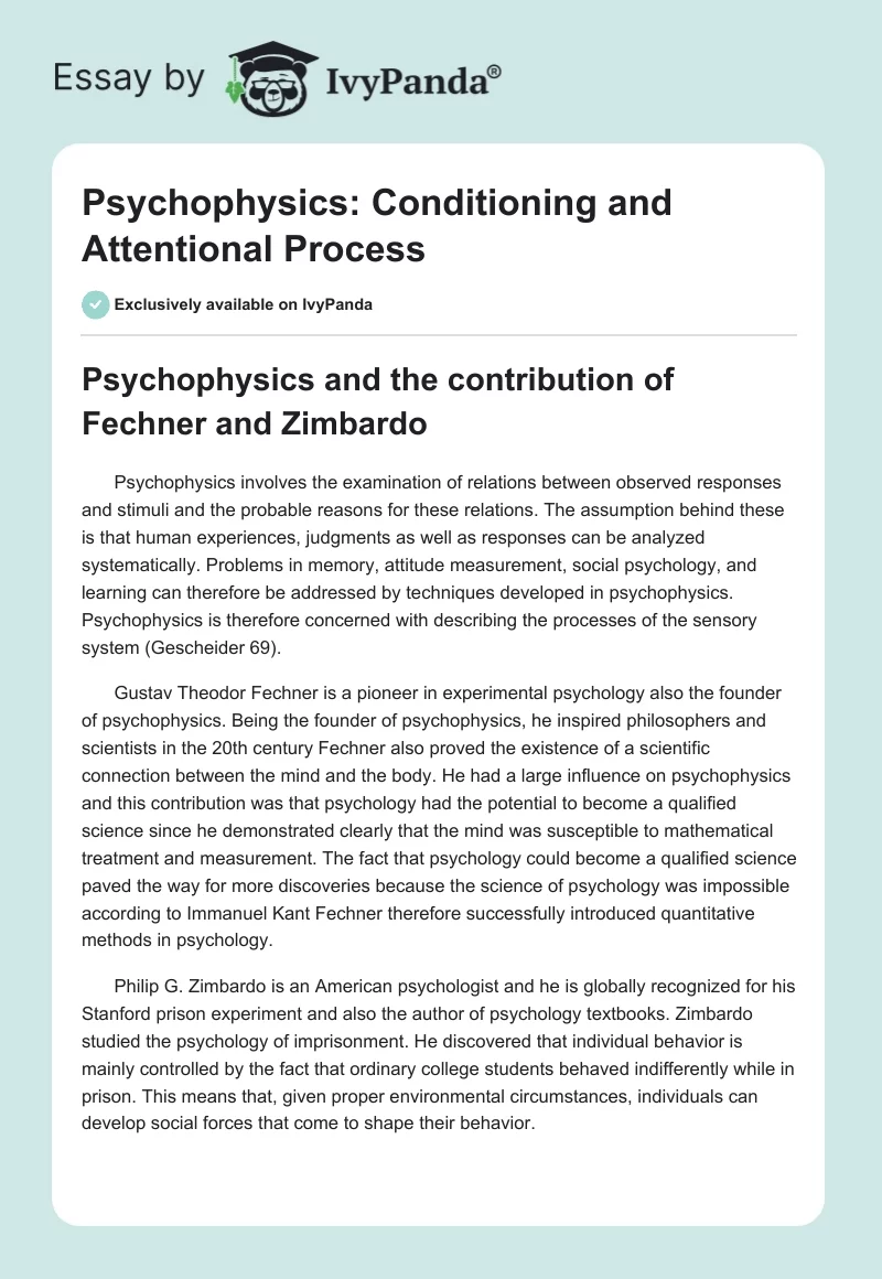 Psychophysics: Conditioning and Attentional Process. Page 1