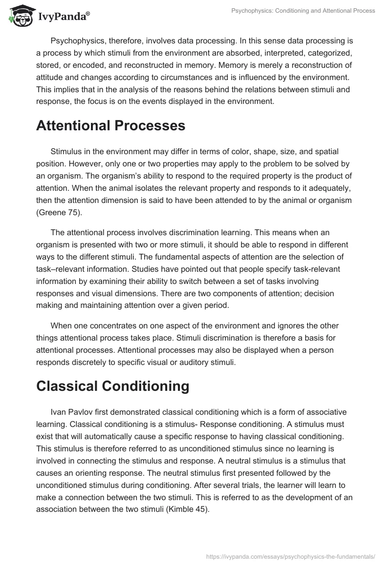 Psychophysics: Conditioning and Attentional Process. Page 2