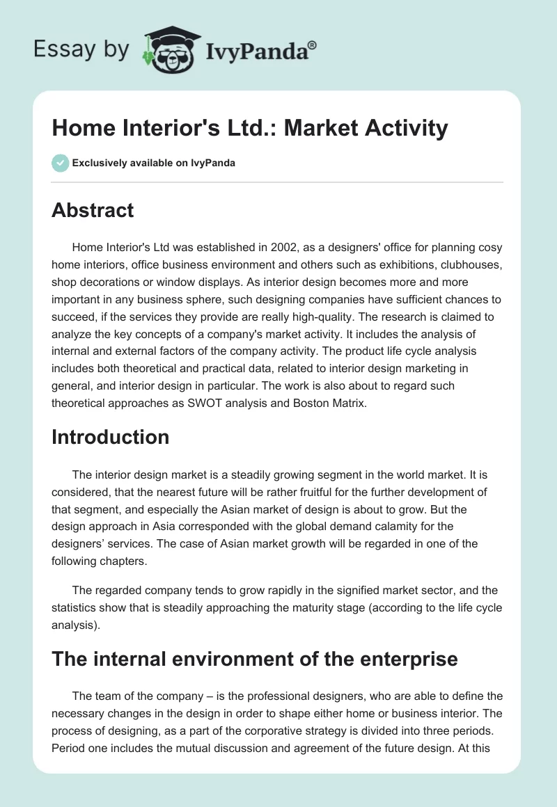 Home Interior's Ltd.: Market Activity. Page 1