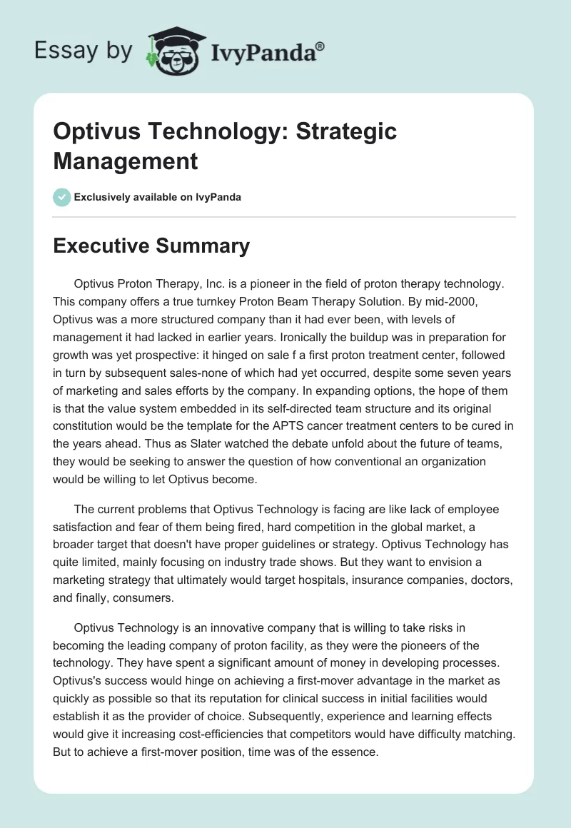 Optivus Technology: Strategic Management. Page 1