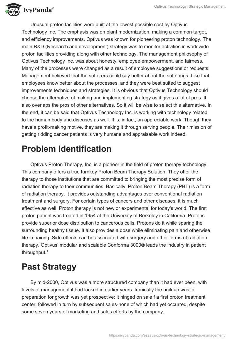 Optivus Technology: Strategic Management. Page 2