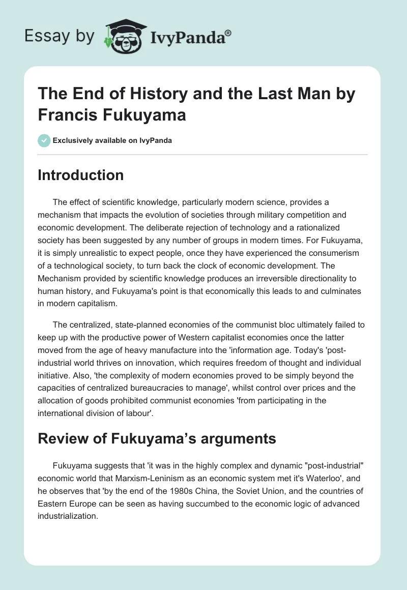 "The End of History and the Last Man" by Francis Fukuyama. Page 1