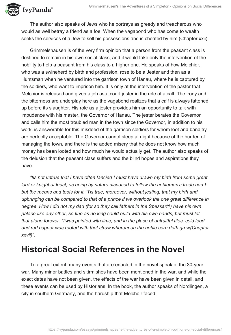 Grimmelshausen's "The Adventures of a Simpleton" - Opinions on Social Differences. Page 2