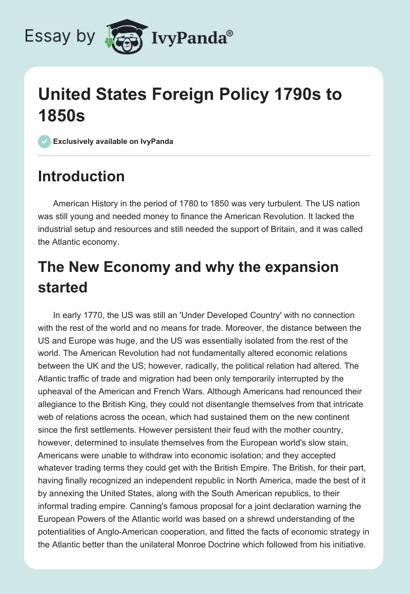 United States Foreign Policy 1790s to 1850s. Page 1
