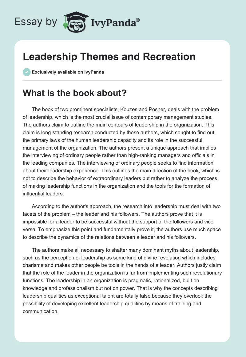Leadership Themes and Recreation. Page 1