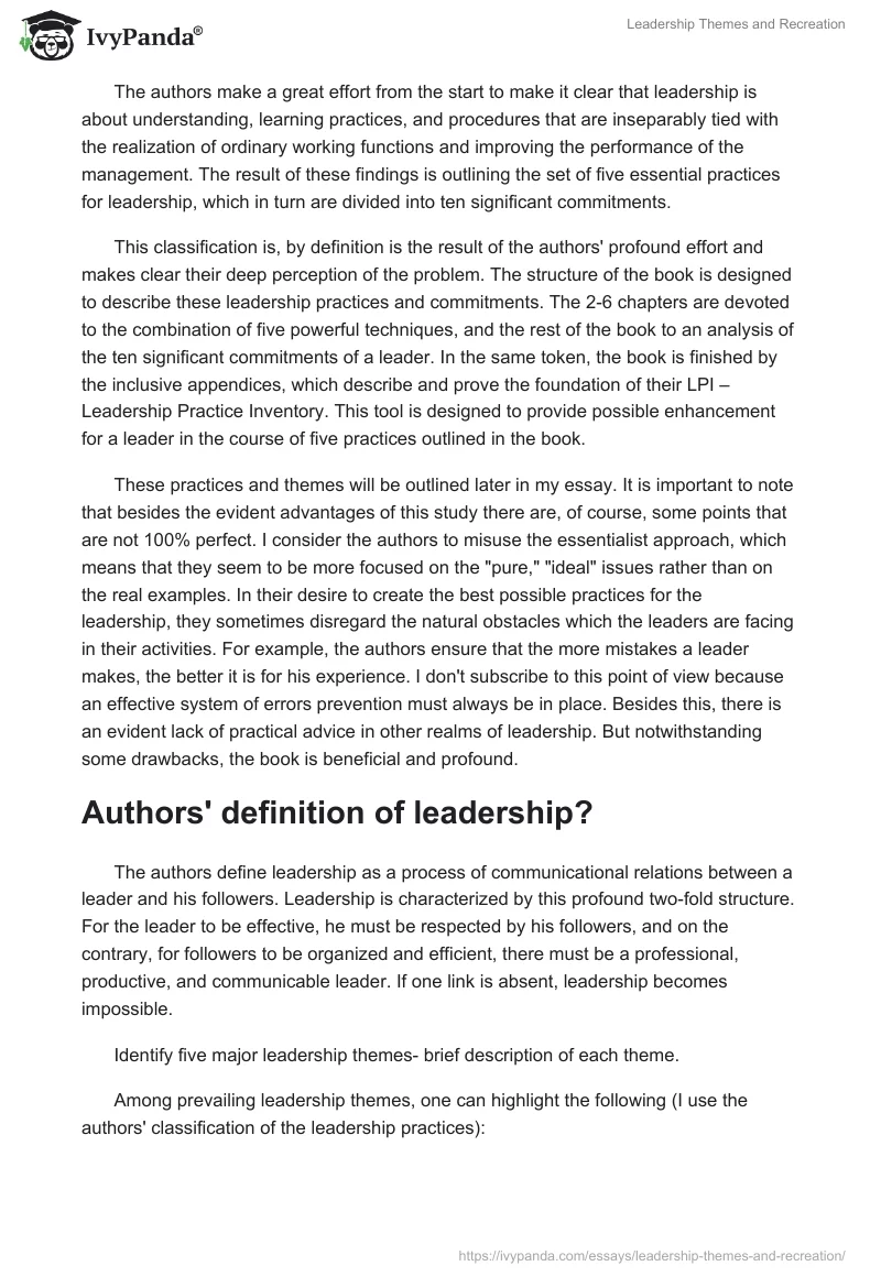 Leadership Themes and Recreation. Page 2