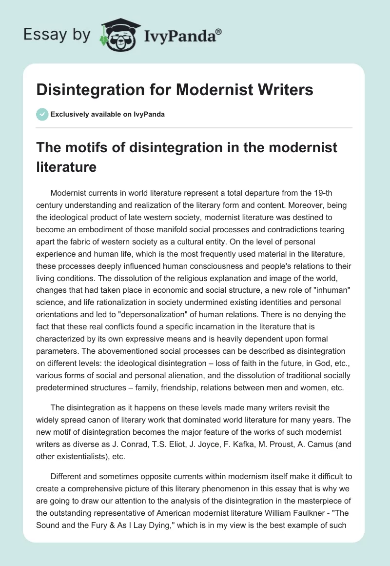 Disintegration for Modernist Writers. Page 1