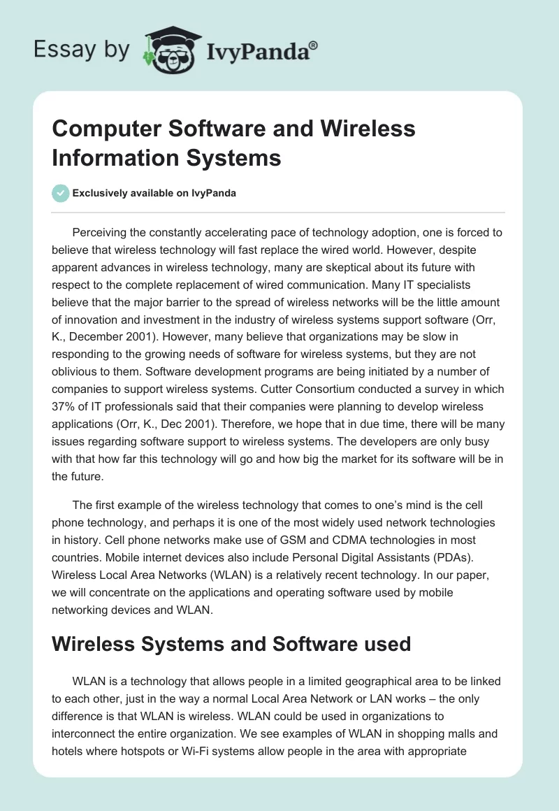 Computer Software and Wireless Information Systems. Page 1