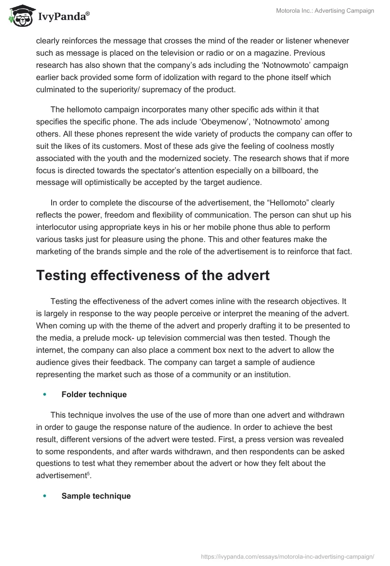 Motorola Inc.: Advertising Campaign. Page 5