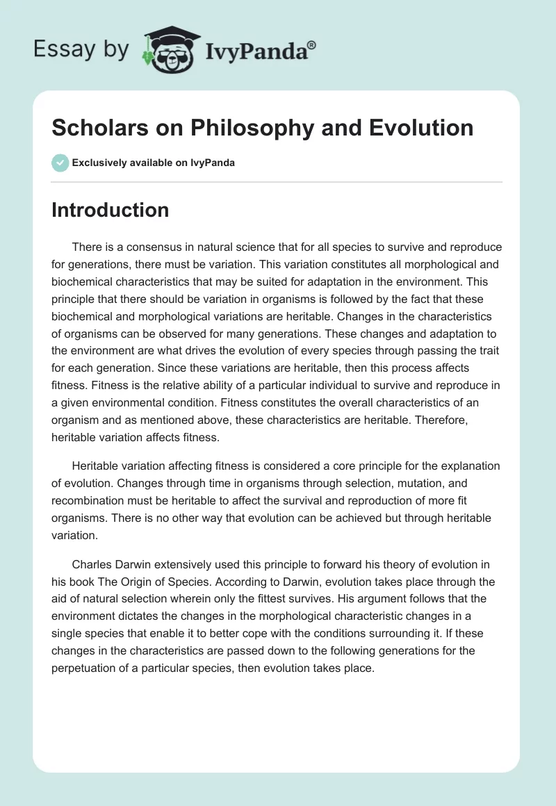 Scholars on Philosophy and Evolution. Page 1