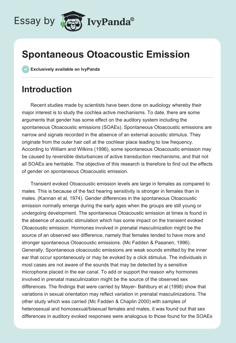 Spontaneous Otoacoustic Emission. Page 1
