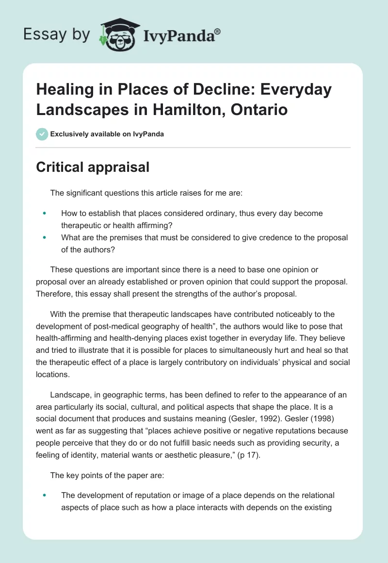 Healing in Places of Decline: Everyday Landscapes in Hamilton, Ontario. Page 1