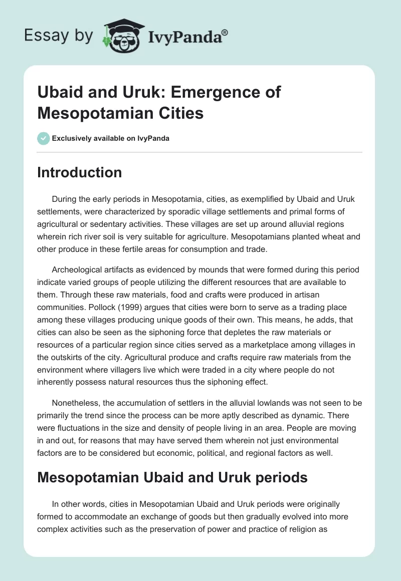 Ubaid and Uruk: Emergence of Mesopotamian Cities. Page 1