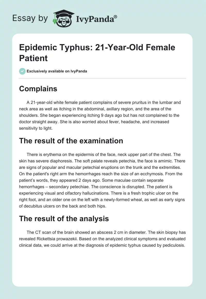Epidemic Typhus: 21-Year-Old Female Patient. Page 1