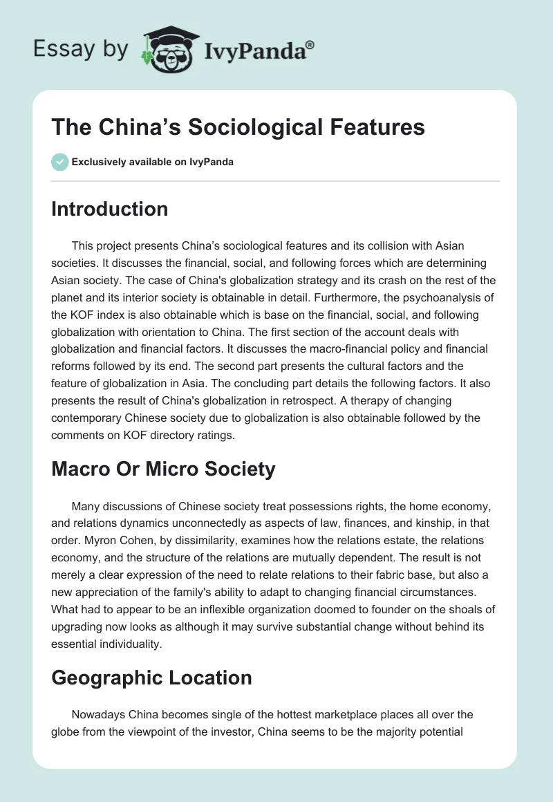 The China’s Sociological Features. Page 1