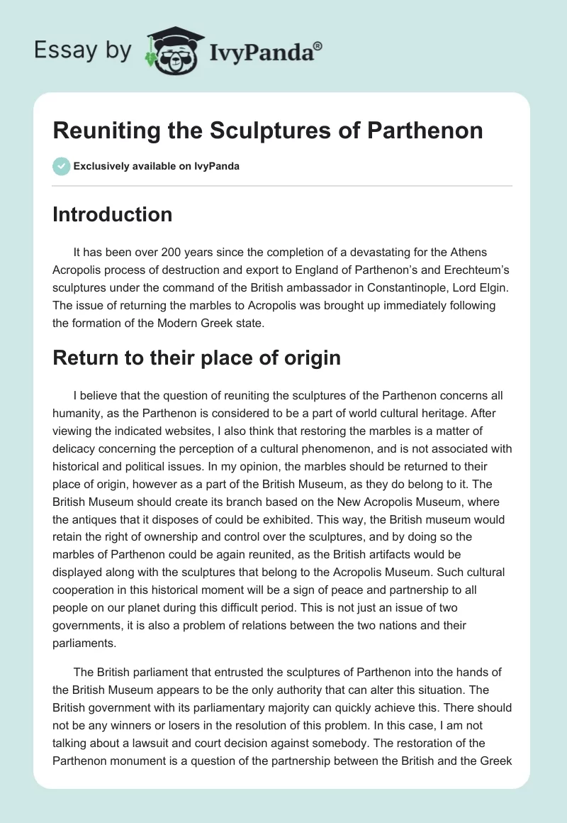 Reuniting the Sculptures of Parthenon. Page 1