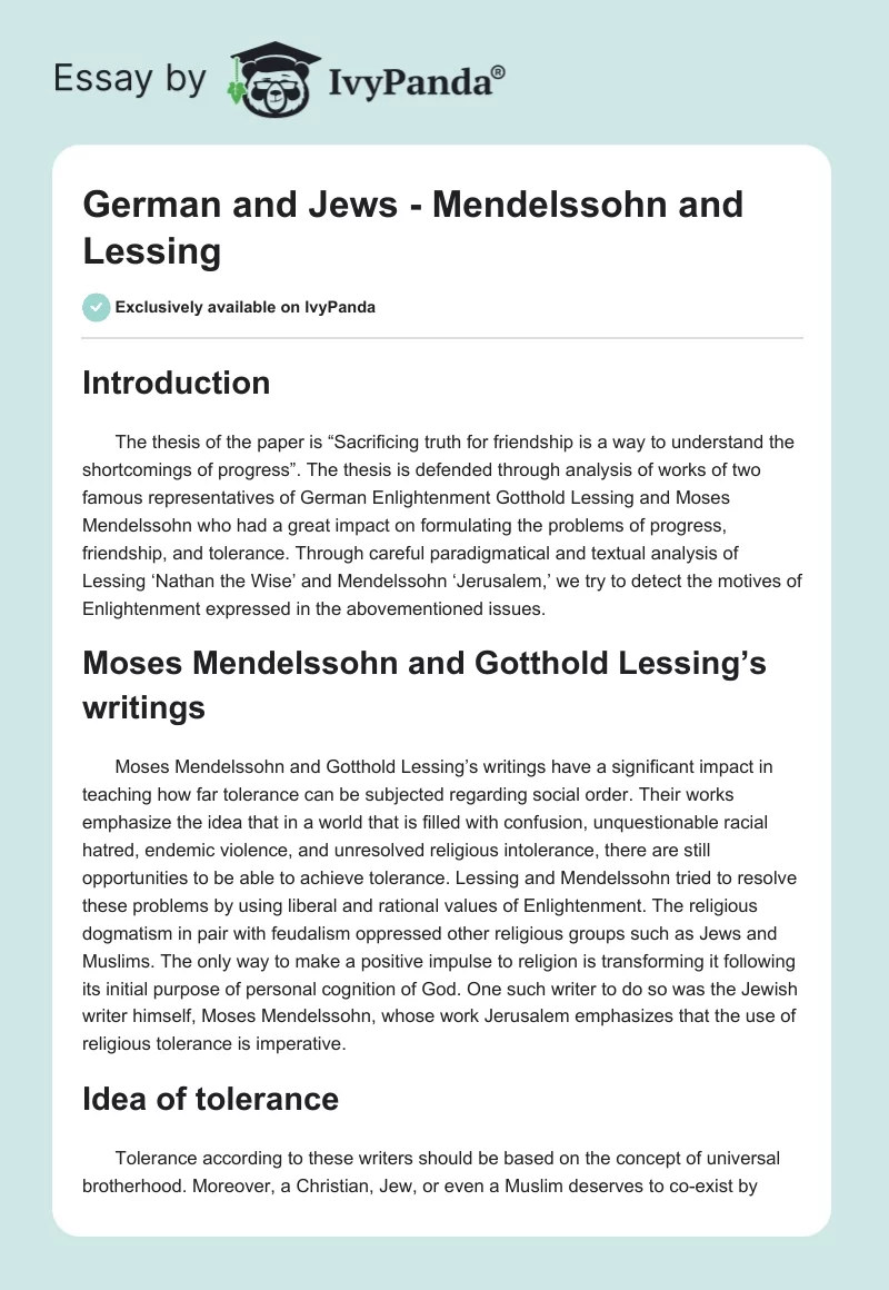 German and Jews - Mendelssohn and Lessing. Page 1