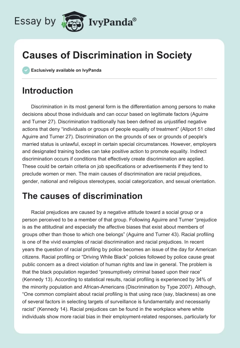 Causes of Discrimination in Society. Page 1