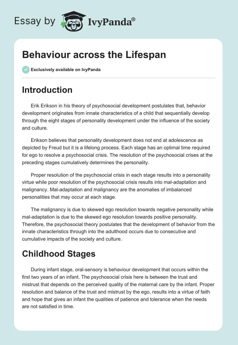 Behaviour across the Lifespan. Page 1
