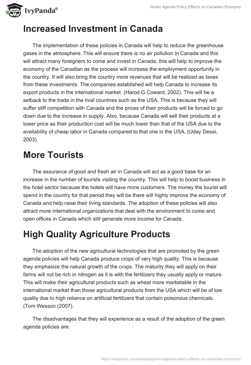 Green Agenda Policy Effects on Canadian Economy. Page 2