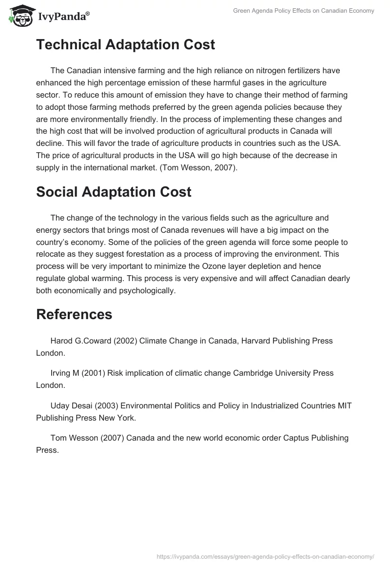 Green Agenda Policy Effects on Canadian Economy. Page 3