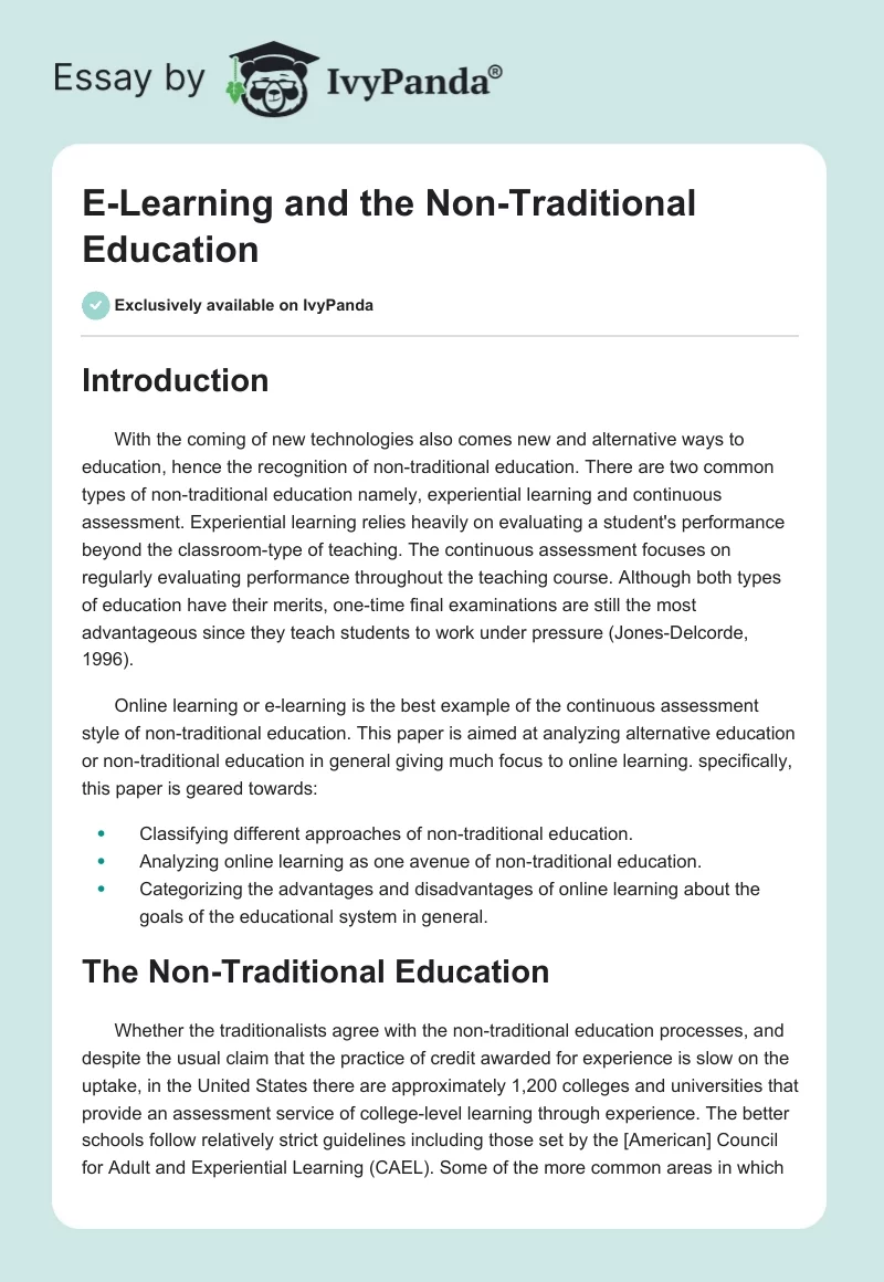 E-Learning and the Non-Traditional Education. Page 1
