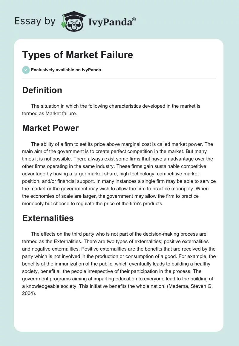 Types of Market Failure. Page 1