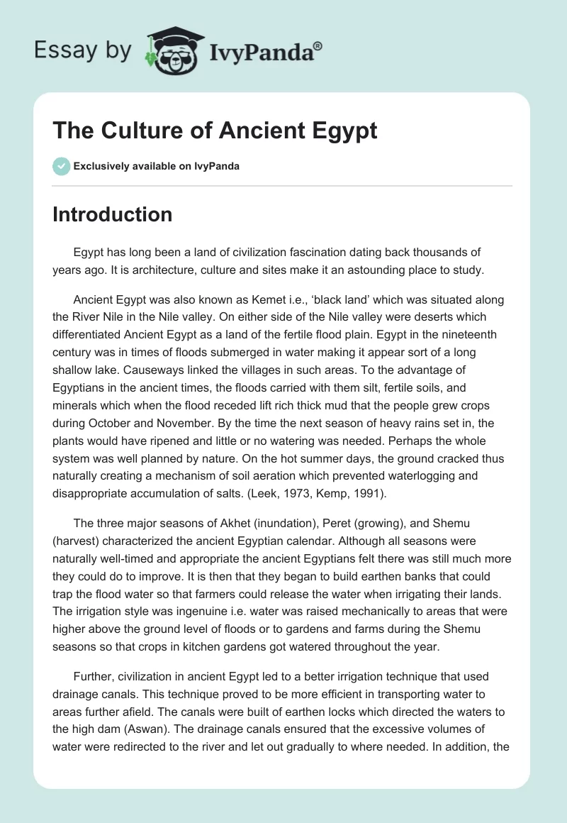 The Culture of Ancient Egypt. Page 1