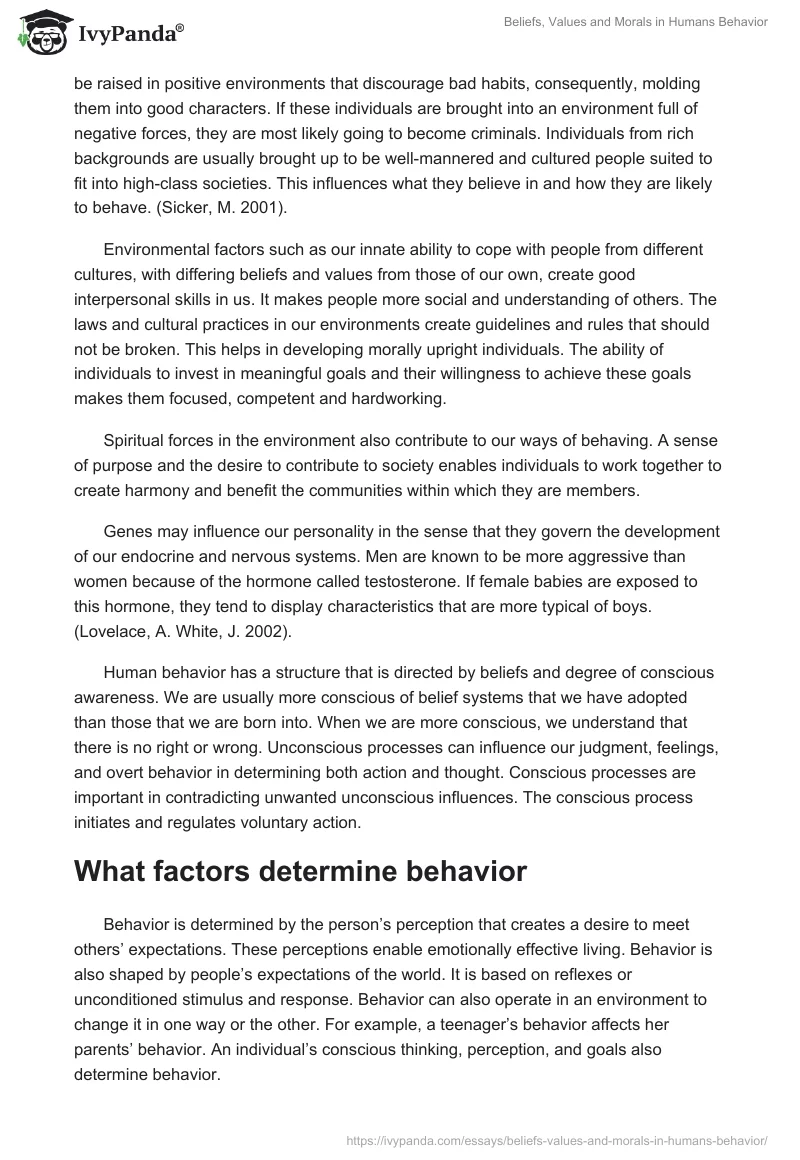 Beliefs, Values and Morals in Humans Behavior. Page 3