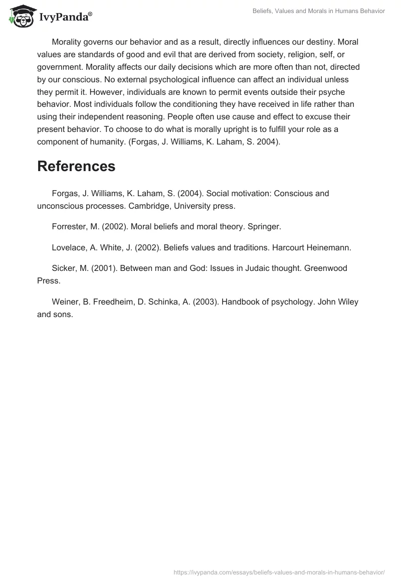 Beliefs, Values and Morals in Humans Behavior. Page 4