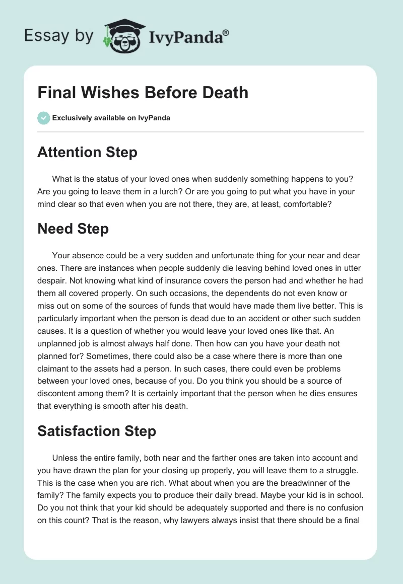 Final Wishes Before Death. Page 1