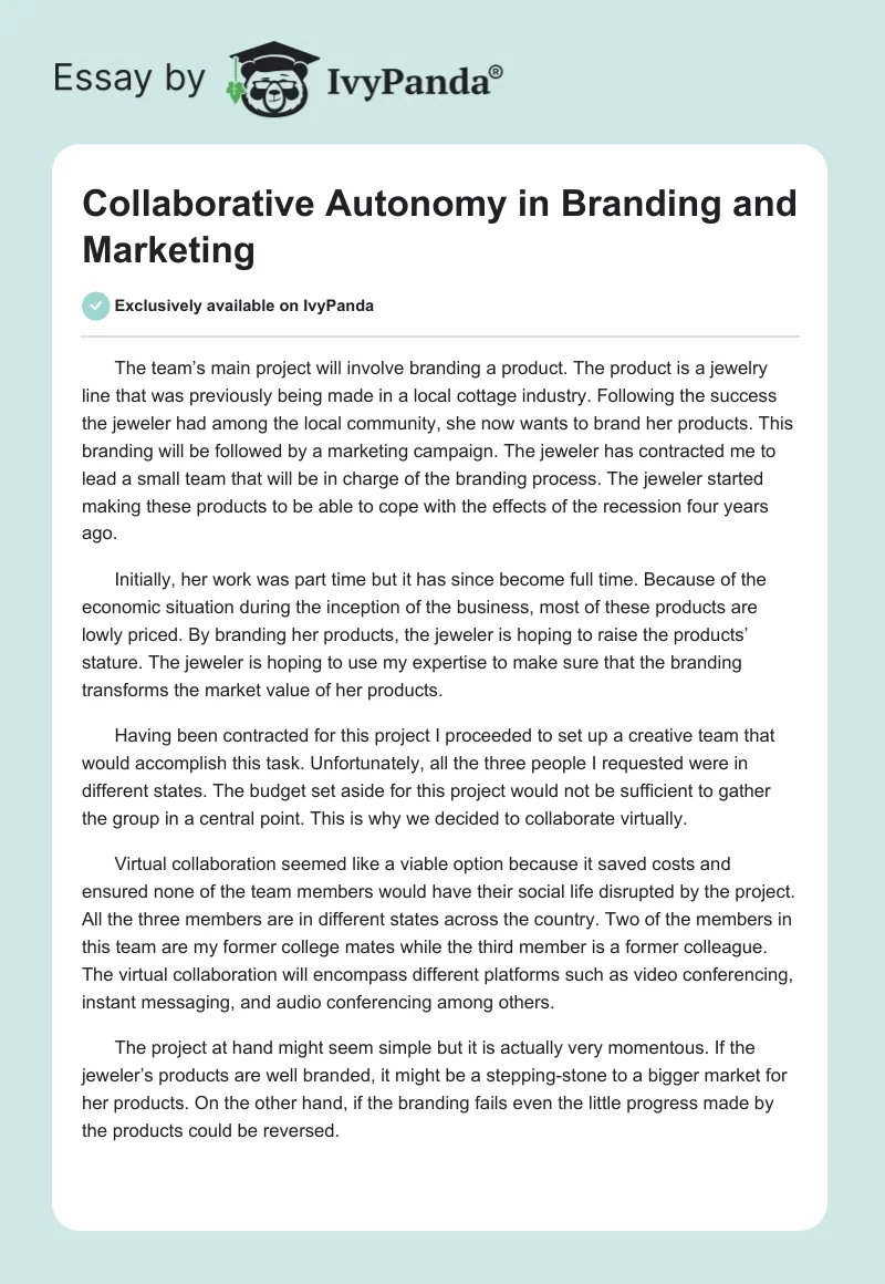 Collaborative Autonomy in Branding and Marketing. Page 1