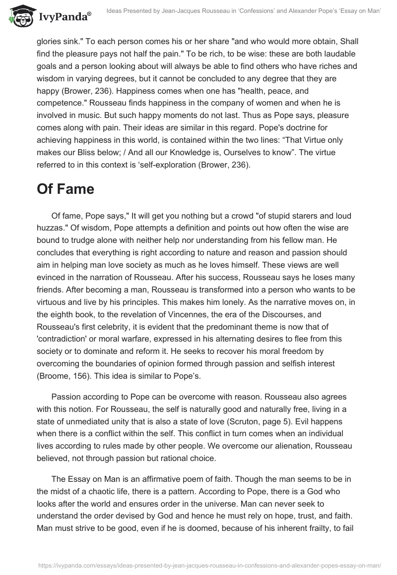 Ideas Presented by Jean-Jacques Rousseau in ‘Confessions’ and Alexander Pope’s ‘Essay on Man’. Page 5