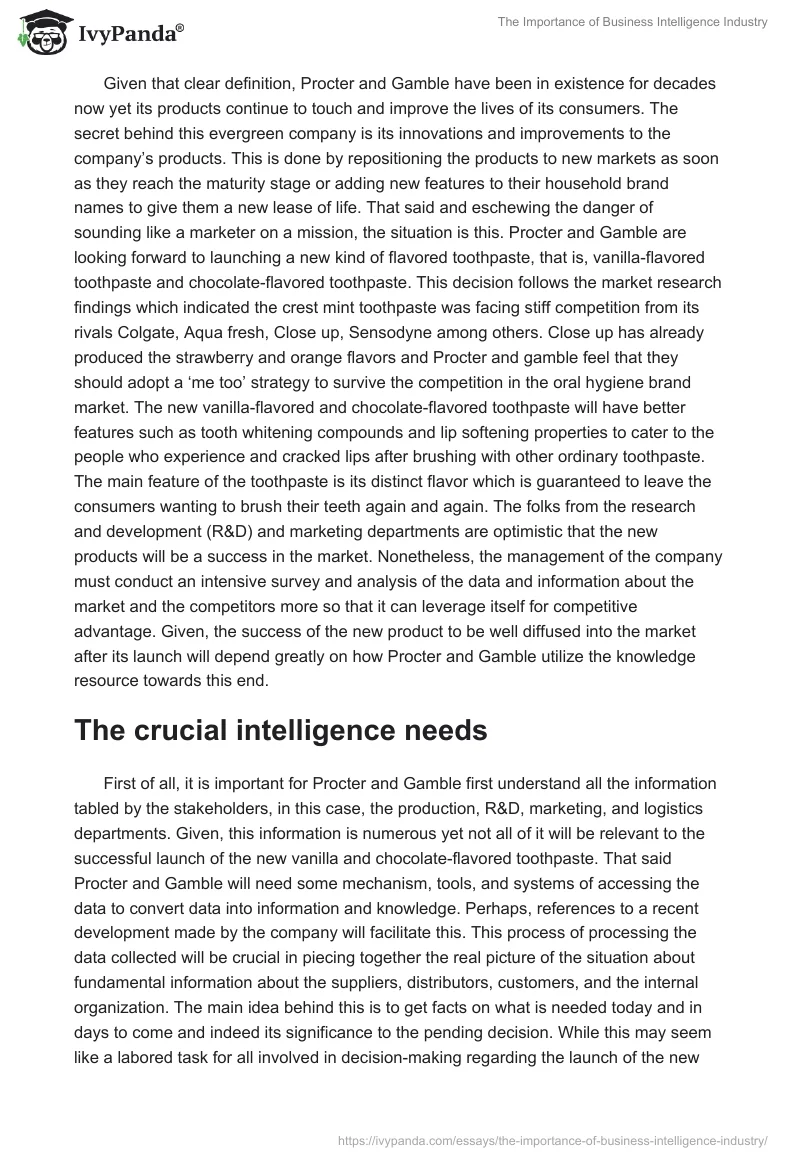 The Importance of Business Intelligence Industry. Page 2