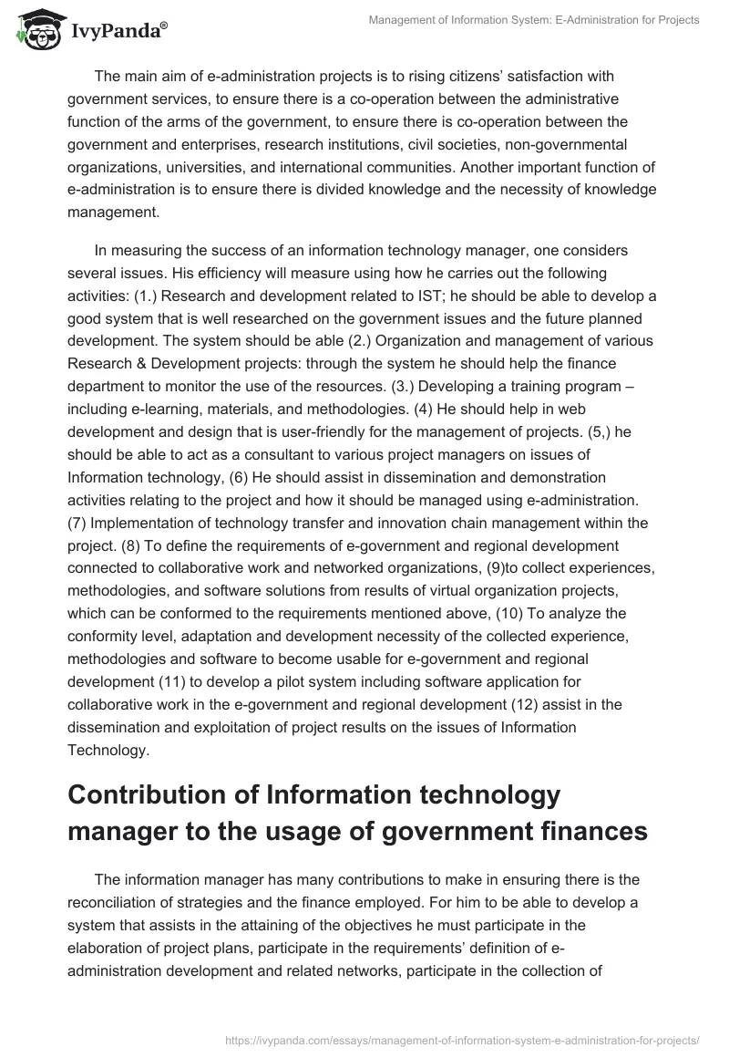 Management of Information System: E-Administration for Projects. Page 2