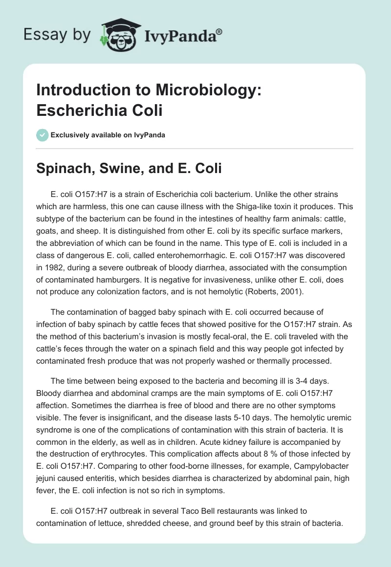 Introduction to Microbiology: Escherichia Coli. Page 1