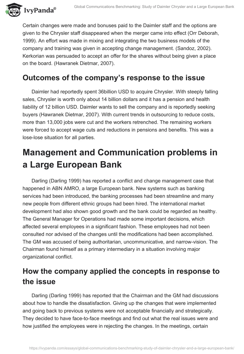 Global Communications Benchmarking: Study of Daimler Chrysler and a Large European Bank. Page 2