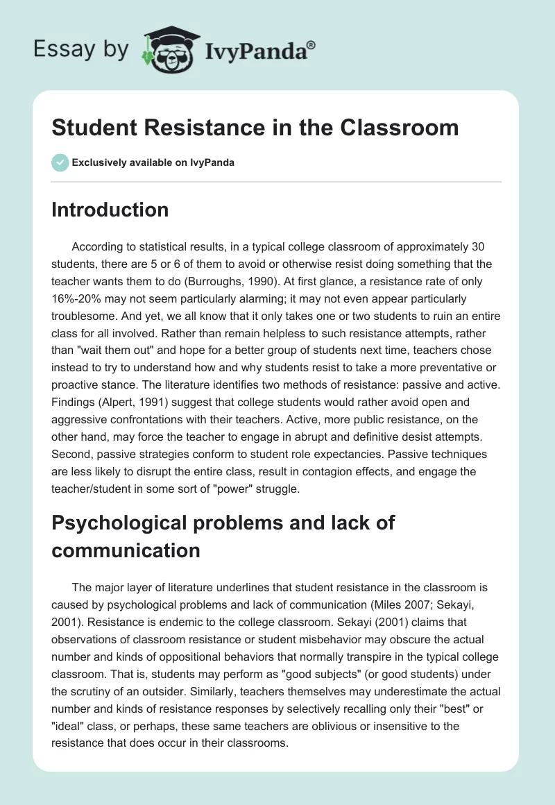 Student Resistance in the Classroom. Page 1