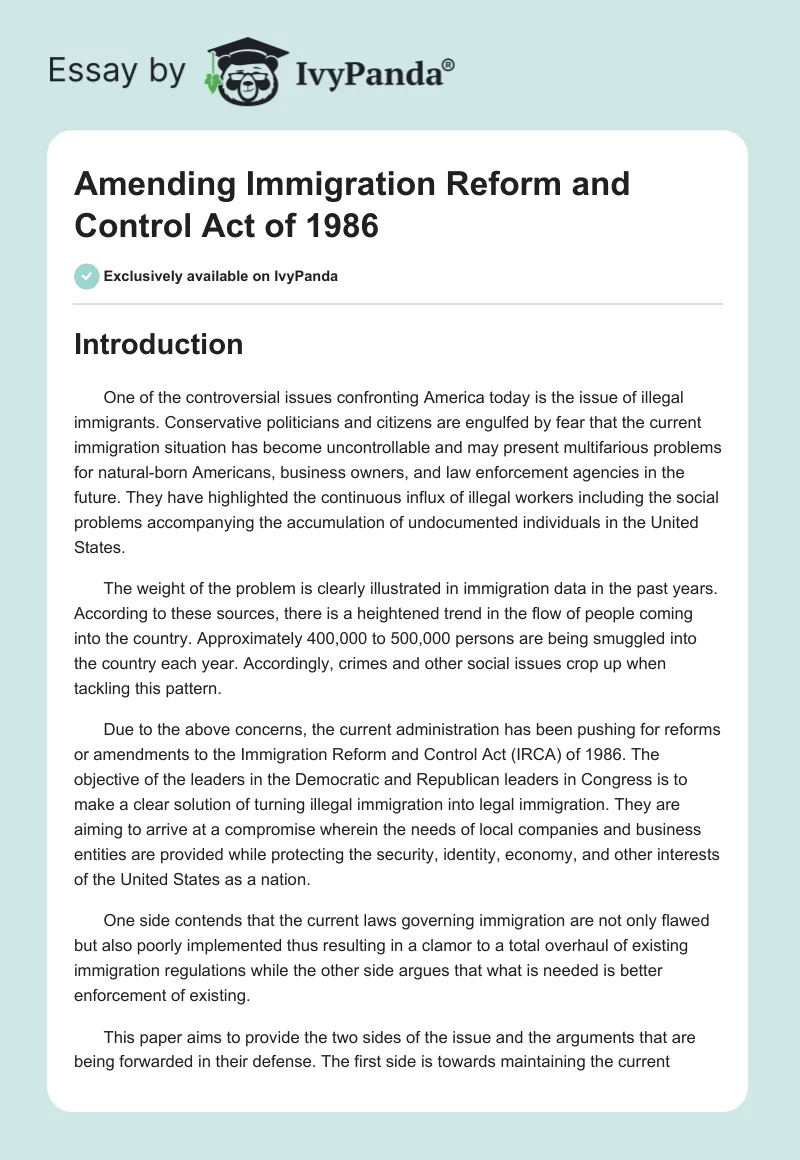 Amending Immigration Reform and Control Act of 1986. Page 1